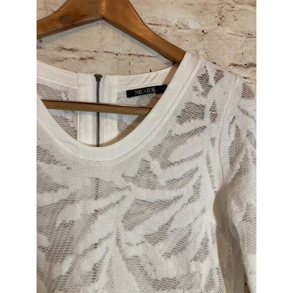 Nic + Zoe Top Womens Small White Mesh Semi Sheer Beachy Tropical Coquette Zip - Picture 5 of 14